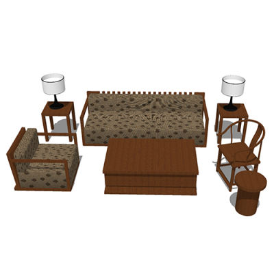 SketchUp模型丨组合模型[中式家具]沙发组合丨MX00091