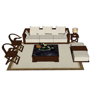 SketchUp模型丨组合模型[中式家具]沙发组合丨MX00092