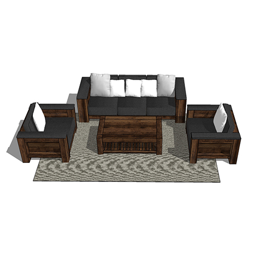 SketchUp模型丨组合模型[中式家具]沙发组合丨MX00096