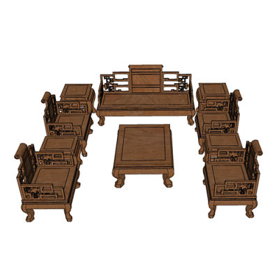 SketchUp模型丨组合模型[中式家具]沙发组合丨MX00098
