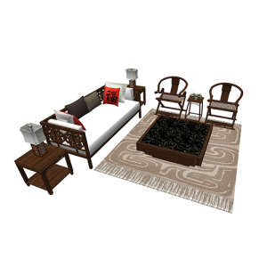 SketchUp模型丨组合模型[中式家具]沙发组合丨MX00099