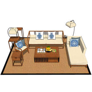 SketchUp模型丨组合模型[中式家具]沙发组合丨MX00100