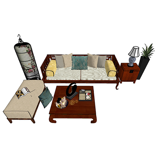 SketchUp模型丨组合模型[中式家具]沙发组合丨MX00101