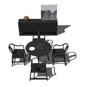 SketchUp模型丨组合模型[中式家具]餐桌丨MX00104