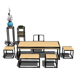 SketchUp模型丨组合模型[中式家具]书桌茶桌丨MX00166