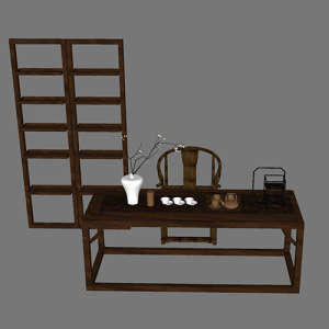 SketchUp模型丨组合模型[中式家具]书桌茶桌丨MX00167