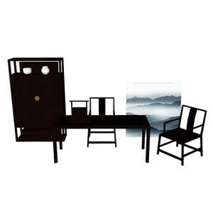 SketchUp模型丨组合模型[中式家具]书桌茶桌丨MX00171