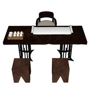 SketchUp模型丨组合模型[中式家具]书桌茶桌丨MX00174