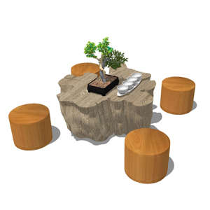 SketchUp模型丨组合模型[中式家具]书桌茶桌丨MX00179