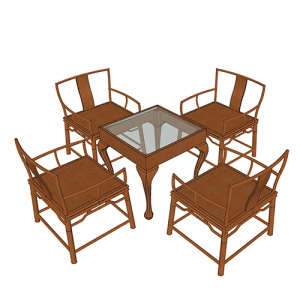 SketchUp模型丨组合模型[中式家具]书桌茶桌丨MX00181