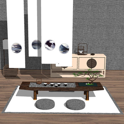 SketchUp模型丨组合模型[中式家具]桌椅组合丨MX00189