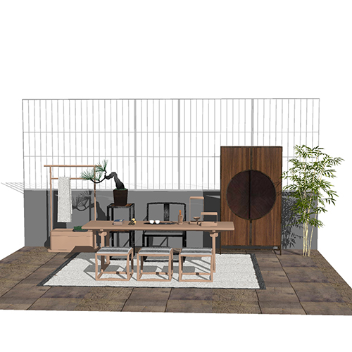 SketchUp模型丨组合模型[中式家具]桌椅组合丨MX00195