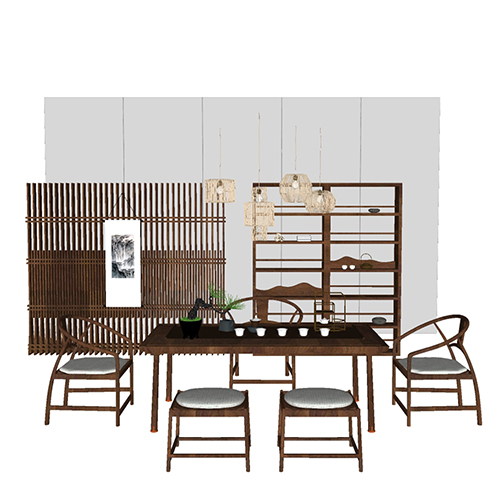 SketchUp模型丨组合模型[中式家具]桌椅组合丨MX00196
