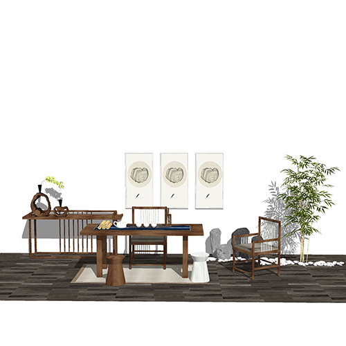 SketchUp模型丨组合模型[中式家具]桌椅组合丨MX00197