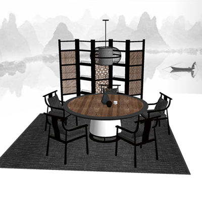 SketchUp模型丨组合模型[中式家具]桌椅组合丨MX00200