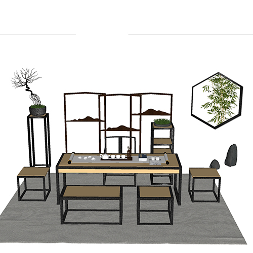 SketchUp模型丨组合模型[中式家具]桌椅组合丨MX00204
