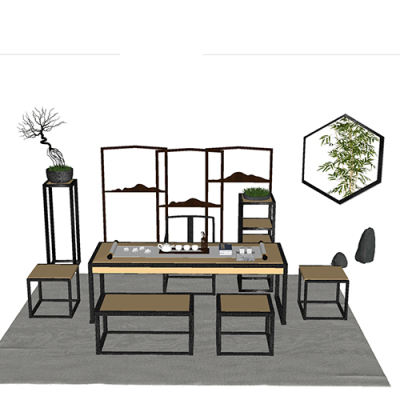 SketchUp模型丨组合模型[中式家具]桌椅组合丨MX00204