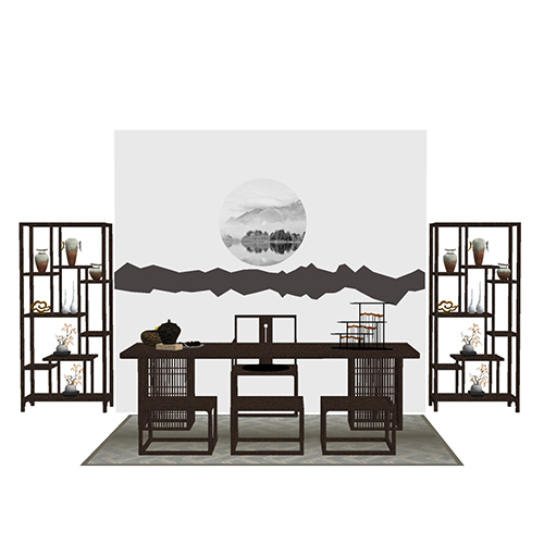 SketchUp模型丨组合模型[中式家具]桌椅组合丨MX00205