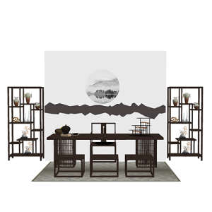 SketchUp模型丨组合模型[中式家具]桌椅组合丨MX00205