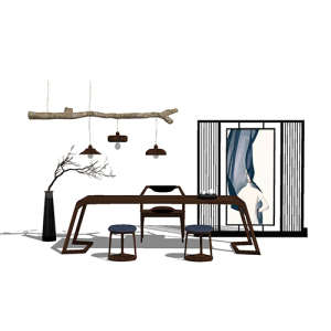 SketchUp模型丨组合模型[中式家具]桌椅组合丨MX00206