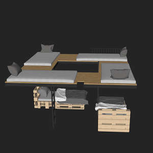 SketchUp模型丨单体模型[北欧家具]青旅高低床丨MX00426