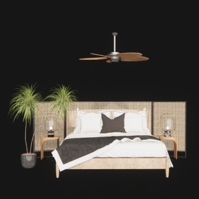 SketchUp模型丨场景模型[卧室空间]度假风卧室软装丨ZH00027