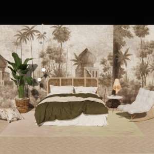 SketchUp模型丨场景模型[卧室空间]民宿度假卧室软装丨ZH00031