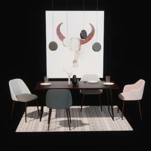 SketchUp模型丨模型库[单体模型]客厅餐桌椅 丨DT000364