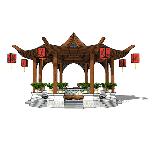 SketchUp模型丨景观模型丨新中式景观亭丨ID_JG010024