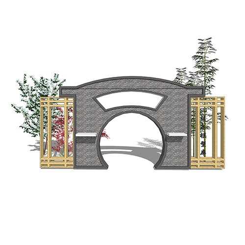 SketchUp模型丨景观模型丨民宿入口景墙 丨ID_JG010099