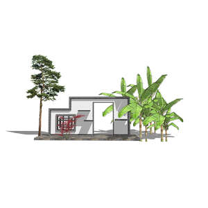 SketchUp模型丨景观模型丨民宿入口景墙 丨ID_JG010100