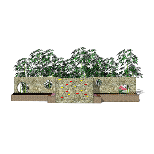 SketchUp模型丨景观模型丨民宿入口景墙 丨ID_JG010101