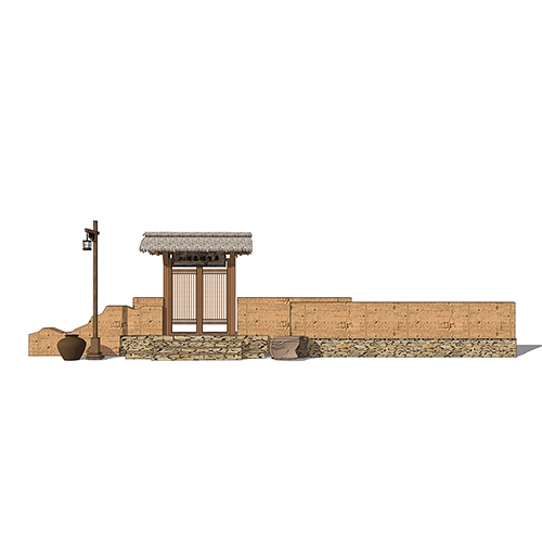 SketchUp模型丨景观模型丨民宿入口景墙 丨ID_JG010106