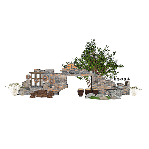 SketchUp模型丨景观模型丨民宿入口景墙 丨ID_JG010110