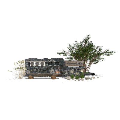 SketchUp模型丨景观模型丨民宿入口景墙 丨ID_JG010111