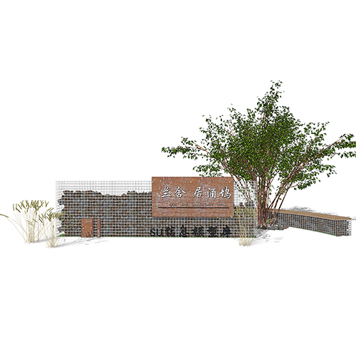 SketchUp模型丨景观模型丨民宿入口景墙 丨ID_JG010112