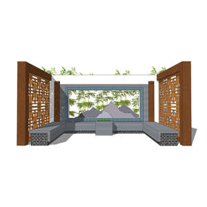 SketchUp模型丨景观模型丨民宿入口景墙 丨ID_JG010113