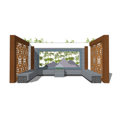 SketchUp模型丨景观模型丨民宿入口景墙 丨ID_JG010113