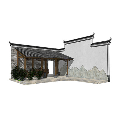 SketchUp模型丨景观模型丨民宿入口景墙 丨ID_JG010114