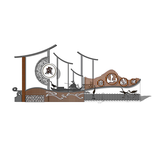 SketchUp模型丨景观模型丨民宿入口景墙 丨ID_JG010119