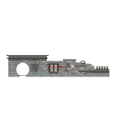 SketchUp模型丨景观模型丨民宿入口景墙 丨ID_JG010122