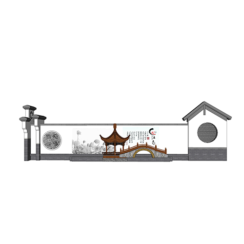 SketchUp模型丨景观模型丨民宿入口景墙 丨ID_JG010125