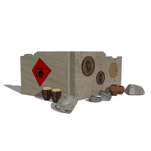 SketchUp模型丨景观模型丨民宿入口景墙 丨ID_JG010127